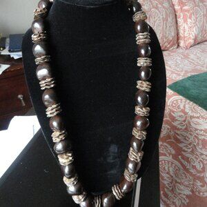 Hawaii Kukui Nut Lei Necklace - Dark Brown - 15 inch Long.